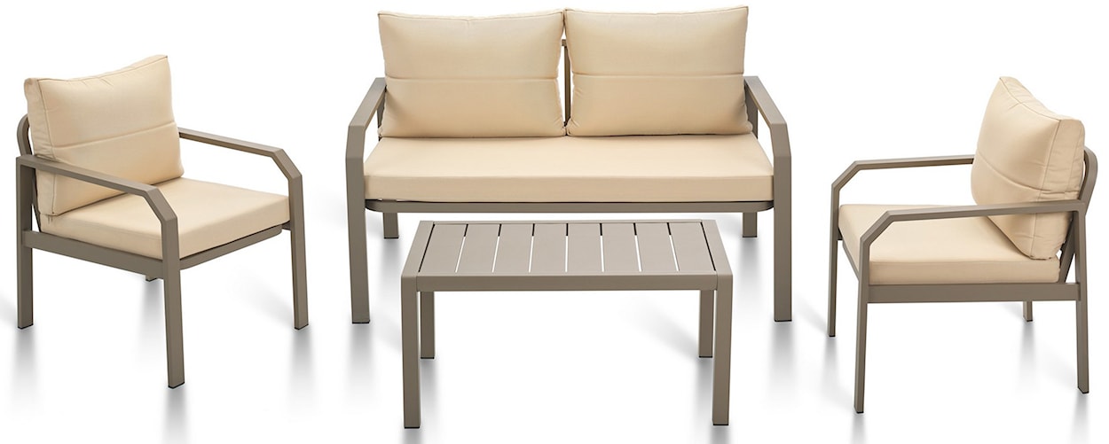 Zestaw ogrodowy Dillustic z sofą, dwoma fotelami i stolikiem aluminium beżowy