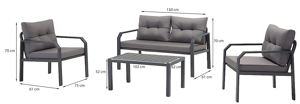 Zestaw ogrodowy Dillustic z sofą, dwoma fotelami i stolikiem aluminium grafitowy  - zdjęcie 4