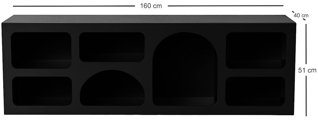 Szafka RTV Advilis 160 cm z siedmioma półkami czarna  - zdjęcie 5