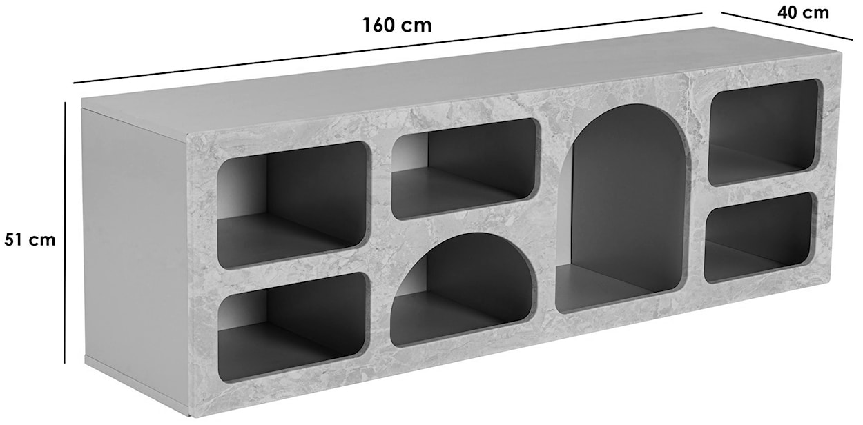 Szafka RTV Advilis 160 cm z siedmioma półkami trawertyn  - zdjęcie 6