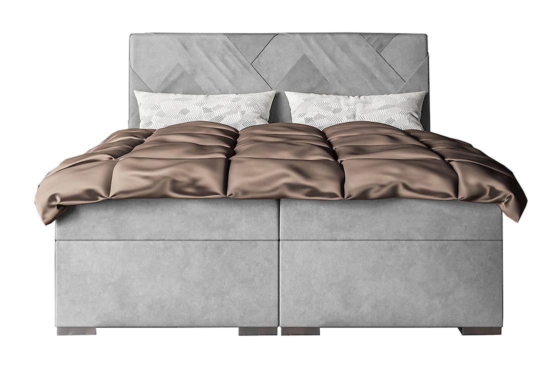 Łóżko kontynentalne 160x200 cm Lestrangie z pojemnikami i topperem jasnoszare welur hydrofobowy  - zdjęcie 3