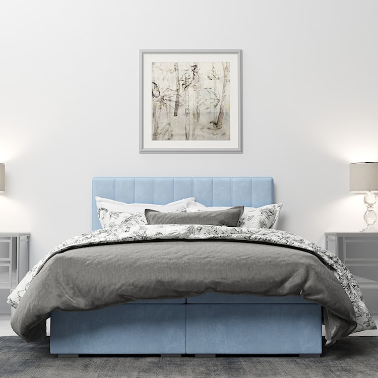 Łóżko kontynentalne 180x200 cm Hunbert z pojemnikami i topperem błękitne welur hydrofobowy  - zdjęcie 6
