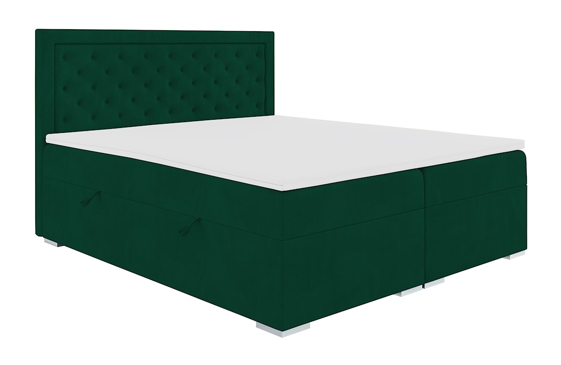 Łóżko kontynentalne 140x200 cm Glorn z pojemnikami i topperem zielone welur hydrofobowy  - zdjęcie 3