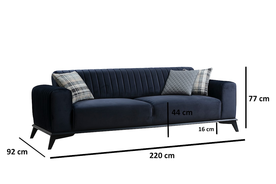 Sofa trzyosobowa Michiles 220 cm granatowa velvet  - zdjęcie 4