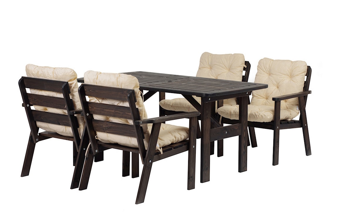 Zestaw mebli ogrodowych Avoints drewno sosnowe stół z 4 krzesłami szary z beżowymi poduszkami