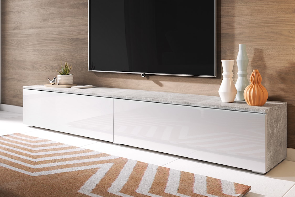 Szafka RTV Kane 180 cm Beton / Biały połysk  