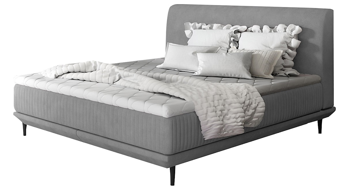 Łóżko tapicerowane Odelle 140x200 cm z materacem bonellowym i topperem szare 