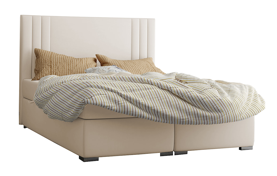 Łóżko kontynentalne 160x200 cm Monder z pojemnikami i topperem beżowe welur hydrofobowy  - zdjęcie 3