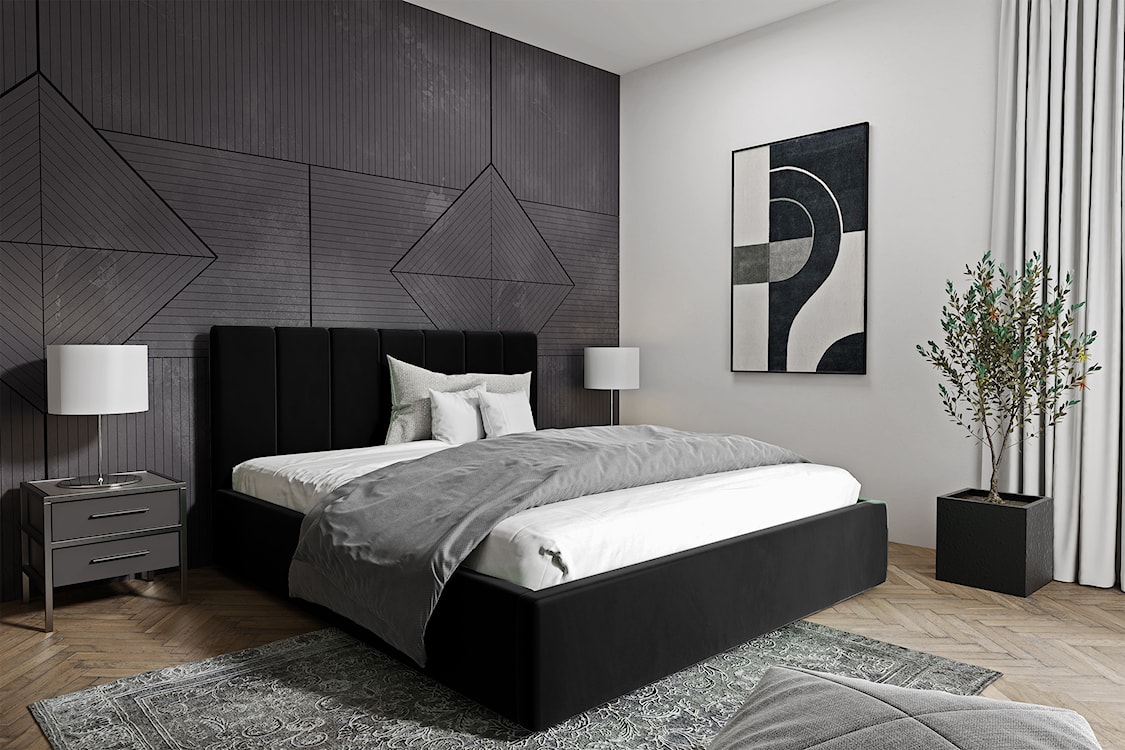 Łóżko tapicerowane Isara 180x200 cm z pojemnikiem czarne welur  - zdjęcie 2