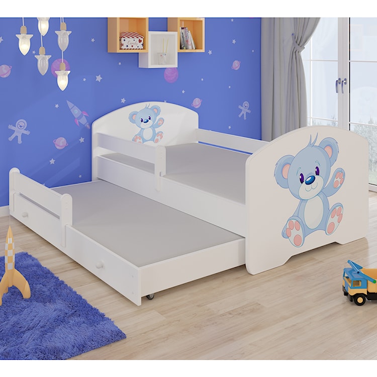 Łóżko dziecięce podwójne Blasius 160x80 cm Niebieski Miś z barierką  - zdjęcie 2