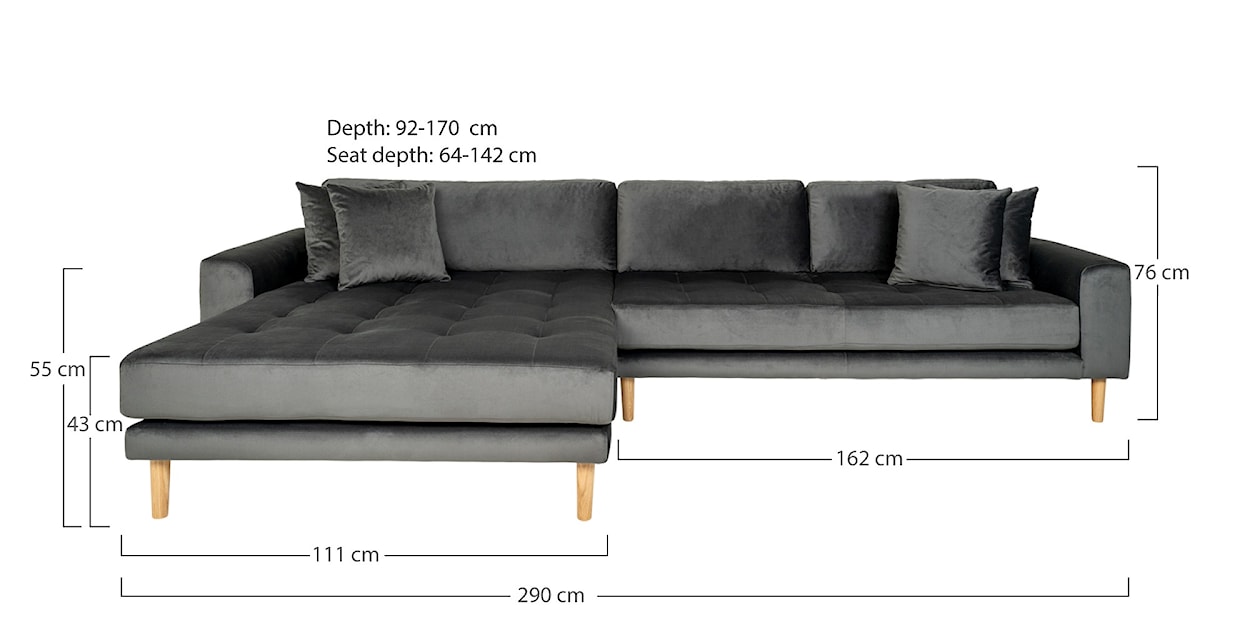 Narożnik Dagmarri 290 cm ciemnoszary velvet lewostronny  - zdjęcie 2