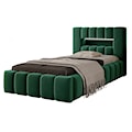 Łóżko tapicerowane 90x200 cm Rodeiro z pojemnikiem i oświetleniem zielone w tkaninie hydrofobowej