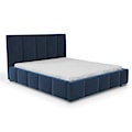 Łóżko tapicerowane 160x200 cm Bodera z pojemnikiem niebieskie w tkaninie hydrofobowej