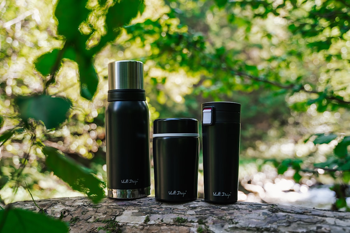 Termos turystyczny z 2 kubkami Fuori 1L grafitowy  - zdjęcie 7