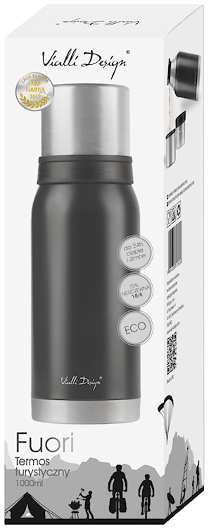 Termos turystyczny z 2 kubkami Fuori 1L grafitowy  - zdjęcie 15