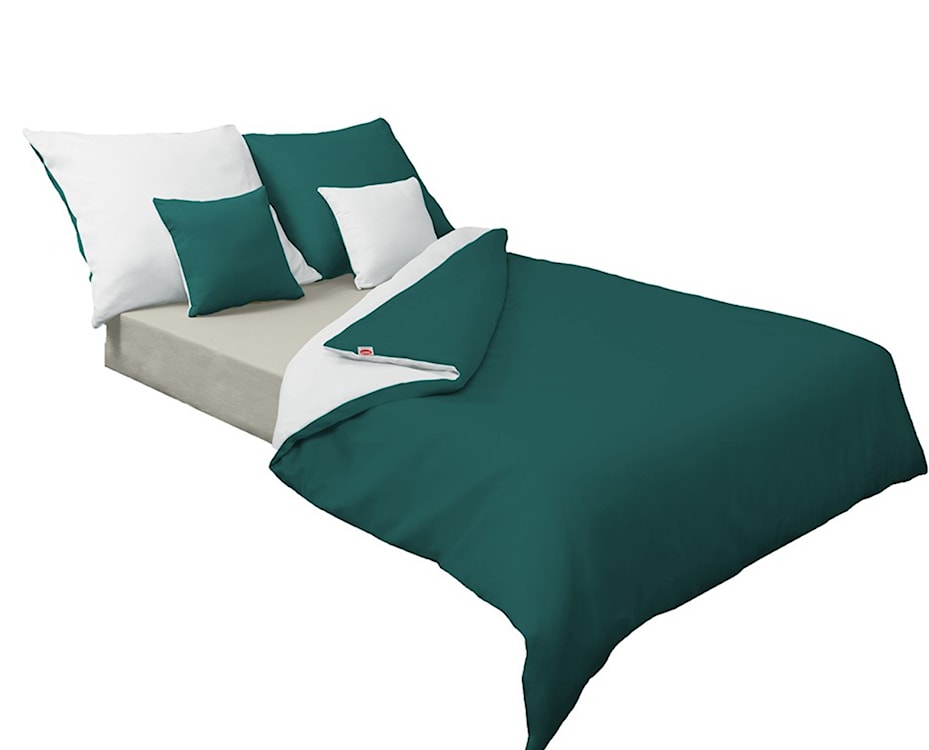 Pościel satynowa Double Face 200x140 cm z poszewką na poduszkę 80x70 cm dwustronna biała-butelkowa zieleń 