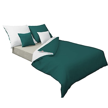 Pościel satynowa Double Face 200x140 cm z poszewką na poduszkę 80x70 cm dwustronna biała-butelkowa zieleń