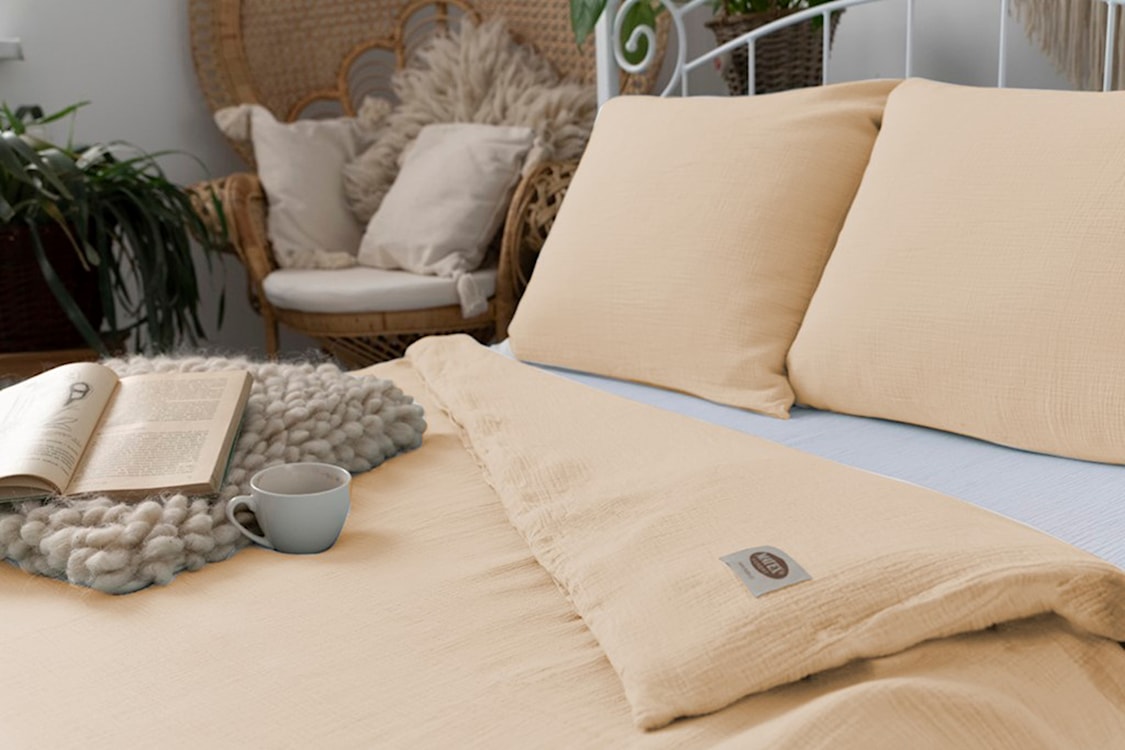 Komplet pościeli bawełnianej Muslin 200x160 cm z dwiema poszewkami na poduszkę 80x70 cm beżowa  - zdjęcie 2