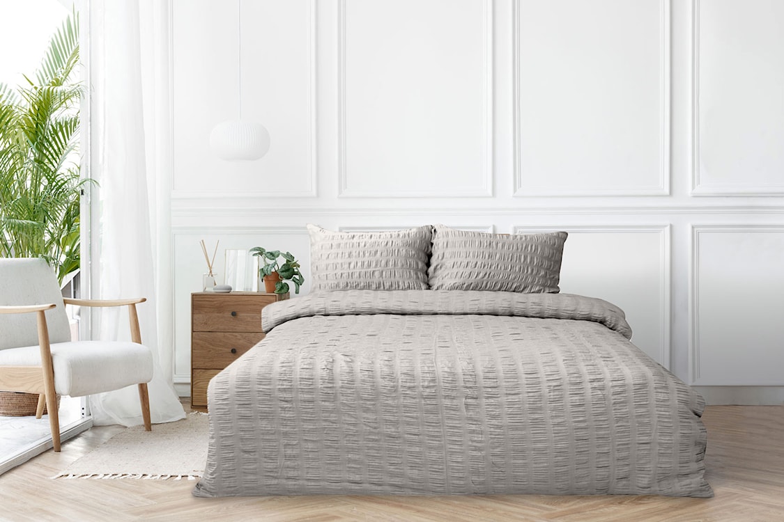 Pościel satynowa Dulaun gofrowana 200x160 cm z dwiema poszewkami na poduszkę 80x70 cm szara  - zdjęcie 3