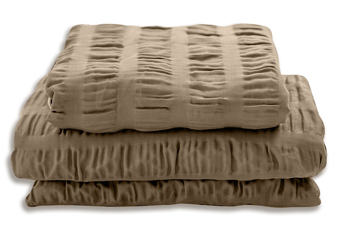 Pościel satynowa Dulaun gofrowana 200x160 cm z dwiema poszewkami na poduszkę 80x70 cm mokka 