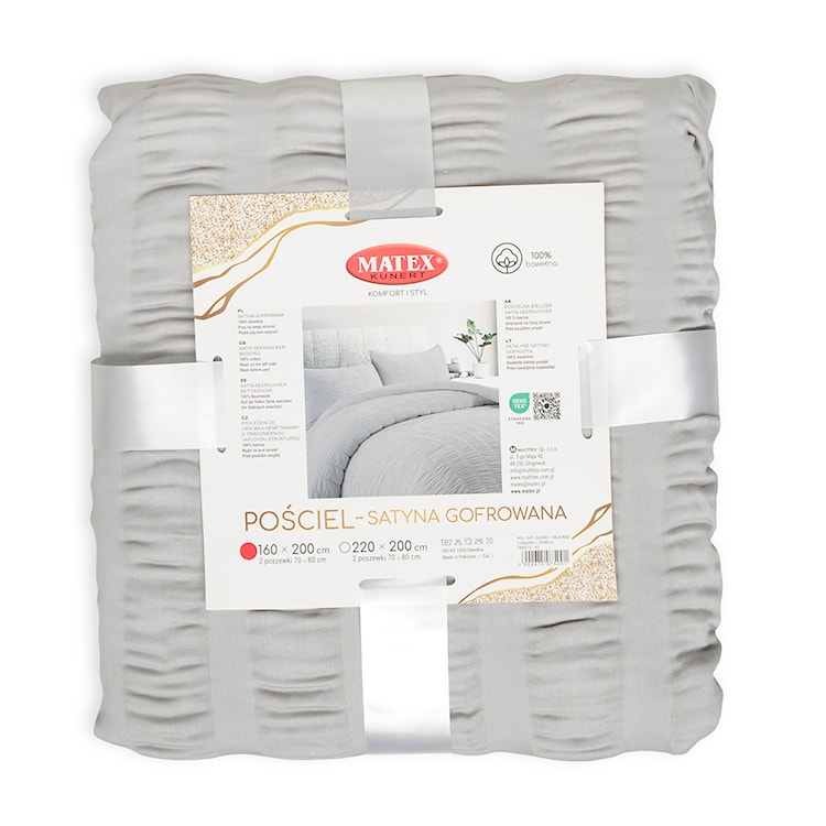 Pościel satynowa Dulaun gofrowana 220x200 cm z dwiema poszewkami na poduszkę 80x70 cm szara  - zdjęcie 5
