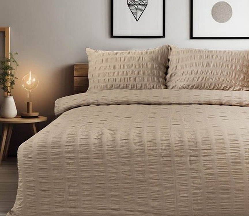 Pościel satynowa Dulaun gofrowana 220x200 cm z dwiema poszewkami na poduszkę 80x70 cm mokka  - zdjęcie 3