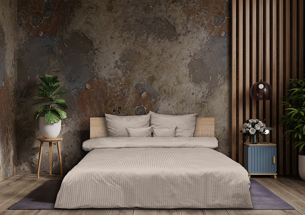 Pościel Damask w paski 200x160 cm z dwiema poszewkami na poduszkę 80x70 cm kaszmir  - zdjęcie 2