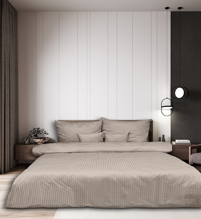 Pościel Damask w paski 200x160 cm z dwiema poszewkami na poduszkę 80x70 cm kaszmir  - zdjęcie 6