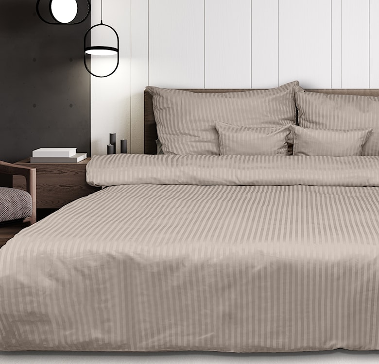 Pościel Damask w paski 220x200 cm z dwiema poszewkami na poduszkę 80x70 cm kaszmir  - zdjęcie 3