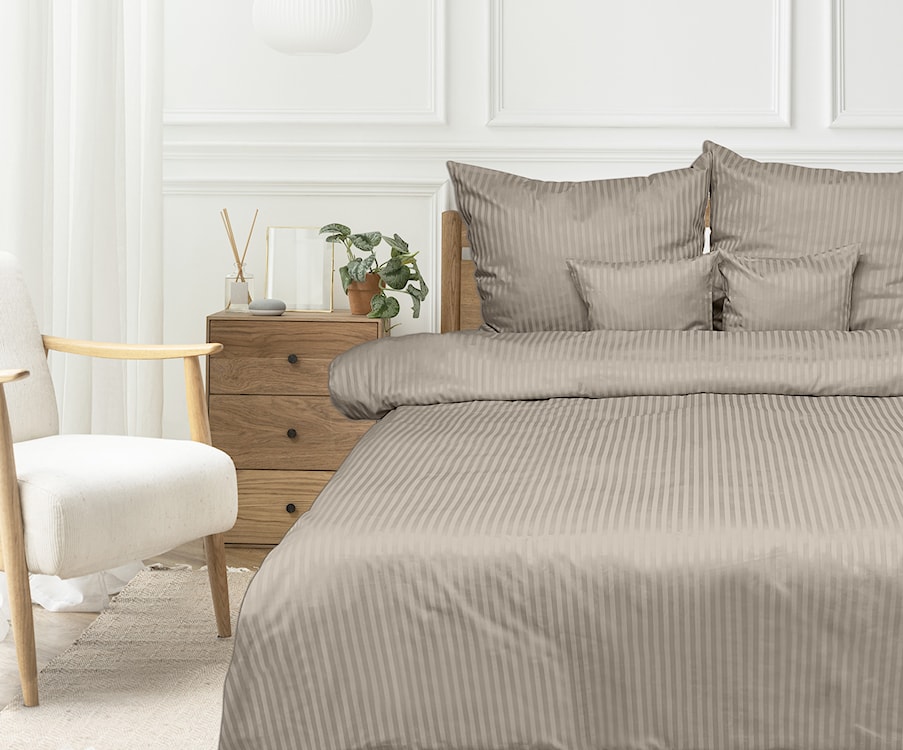 Pościel Damask w paski 220x200 cm z dwiema poszewkami na poduszkę 80x70 cm kaszmir  - zdjęcie 5