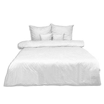 Pościel Damask w paski 200x160 cm z dwiema poszewkami na poduszkę 80x70 cm biała