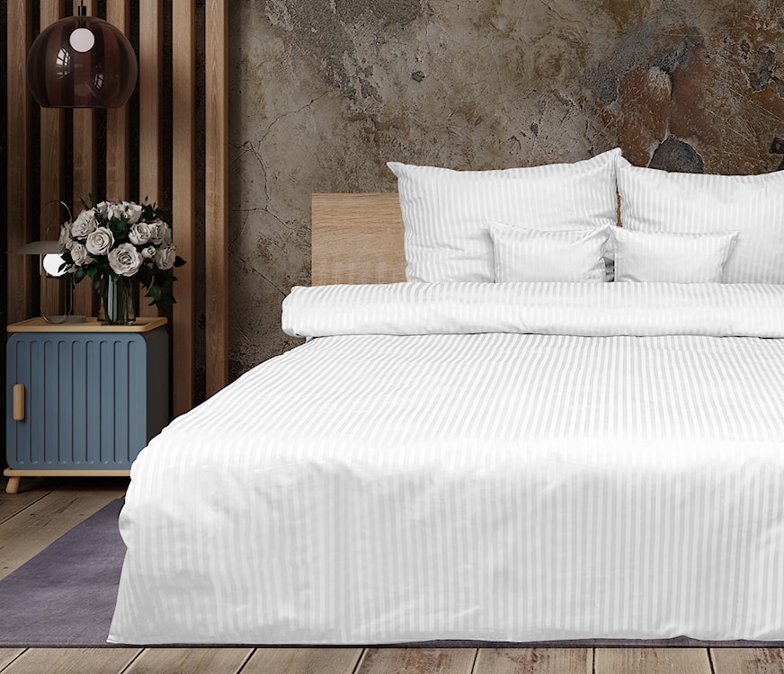 Pościel Damask w paski 200x160 cm z dwiema poszewkami na poduszkę 80x70 cm biała  - zdjęcie 5