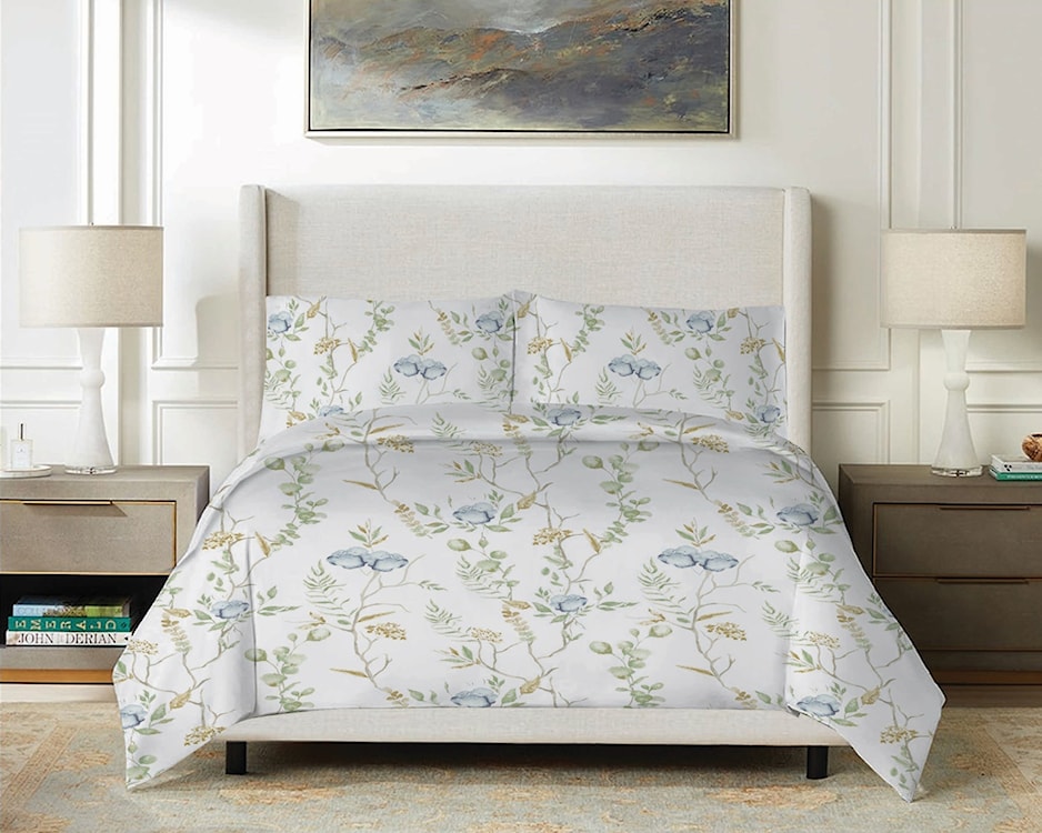 Pościel satynowa Exclusive łąka z niebieskimi kwiatami 200x160 cm z dwiema poszewkami na poduszkę 80x70 cm  - zdjęcie 2