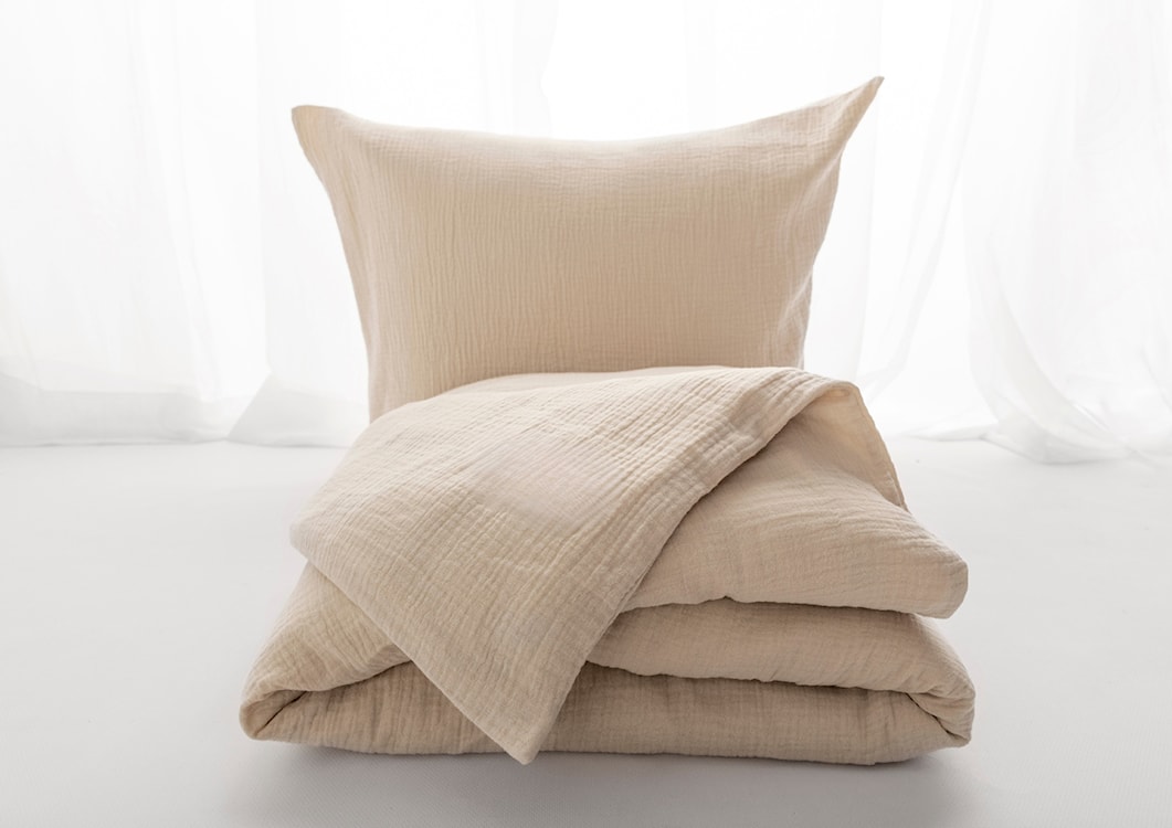 Komplet pościeli bawełnianej Muslin 200x140 cm z poszewką na poduszkę 80x70 cm beżowa 