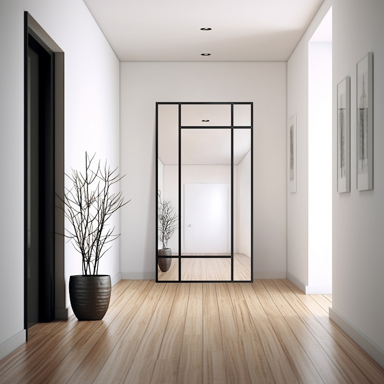 Lustro ścienne Hektor 150x90 cm ze szprosami w czarnej ramie  - zdjęcie 3