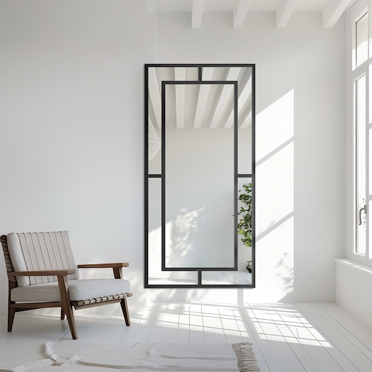 Lustro ścienne Gloria 150x90 cm ze szprosami w czarnej ramie  - zdjęcie 3
