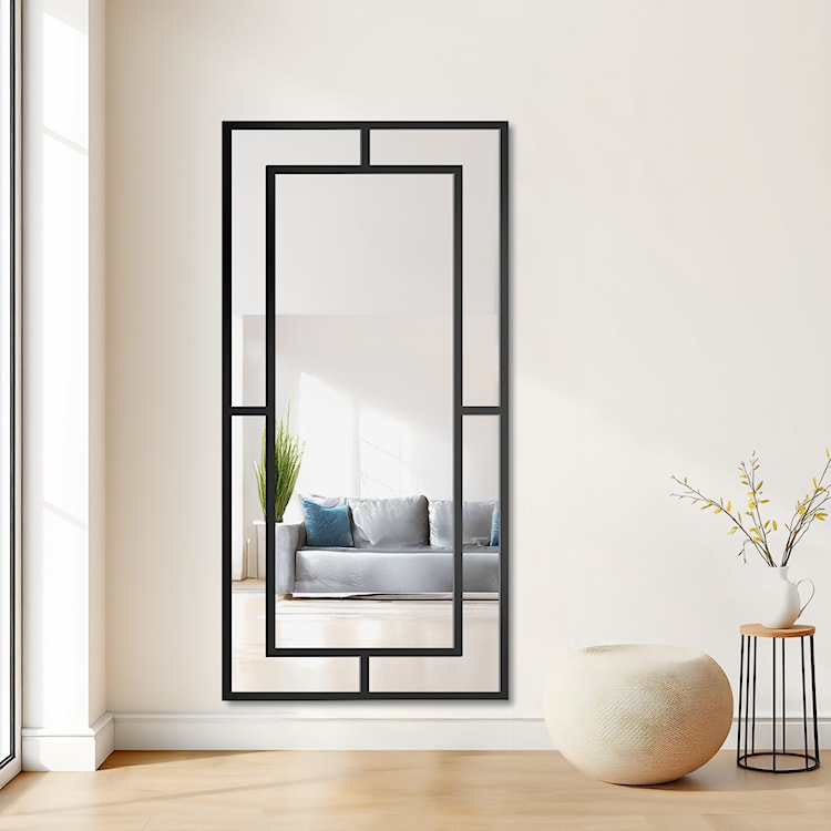 Lustro ścienne Gloria 150x90 cm ze szprosami w czarnej ramie  - zdjęcie 2