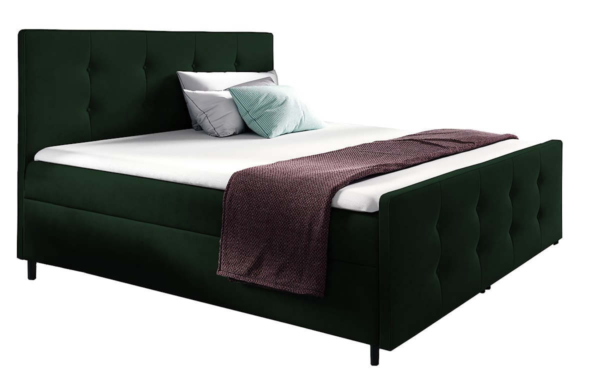 Łóżko kontynentalne Gawello 160x200 z dwoma pojemnikami, materacem i topperem zielone hydrofobowe 