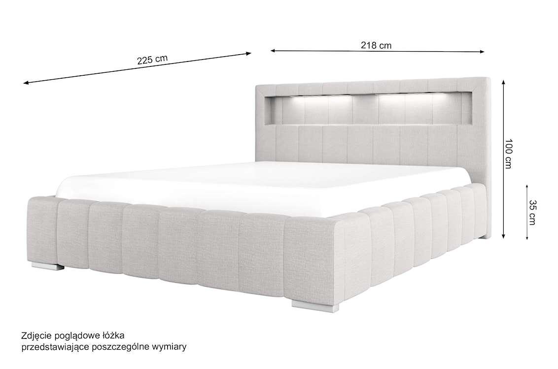 Łóżko tapicerowane Foenum 200x200 ze stelażem metalowym i pojemnikiem jasnoszare hydrofobowe  - zdjęcie 3