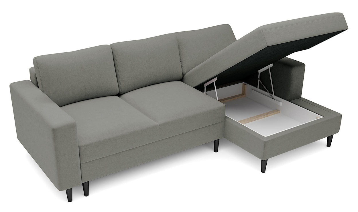 Narożnik z funkcją spania Nalika L-kształtny z pojemnikiem ciemnobeżowy welur hydrofobowy prawostronny  - zdjęcie 5