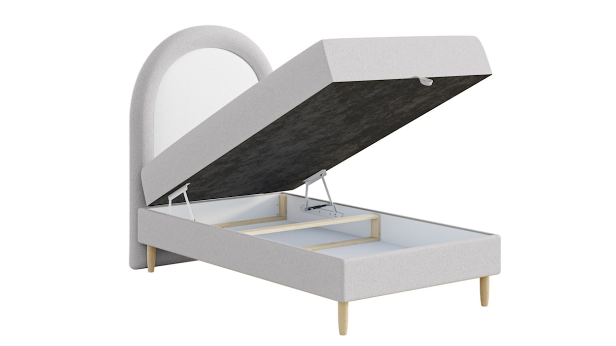 Łóżko kontynentalne dla dziecka 90x160 cm Asparetto z pojemnikiem jasnoszare w tkaninie boucle  - zdjęcie 6