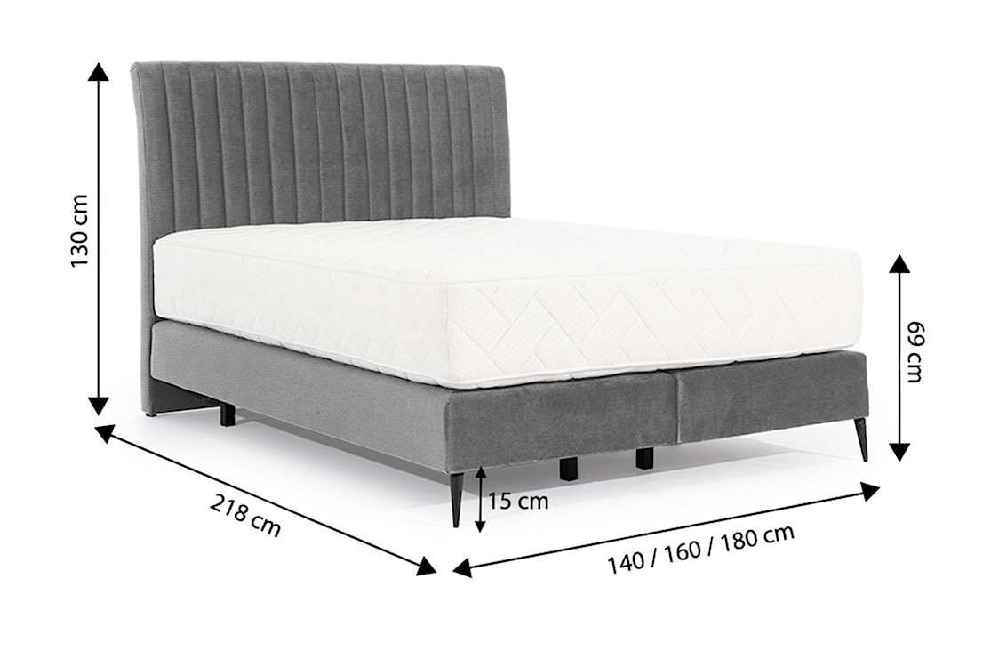 Łóżko kontynentalne 140x200 cm Cartelle szare  - zdjęcie 5