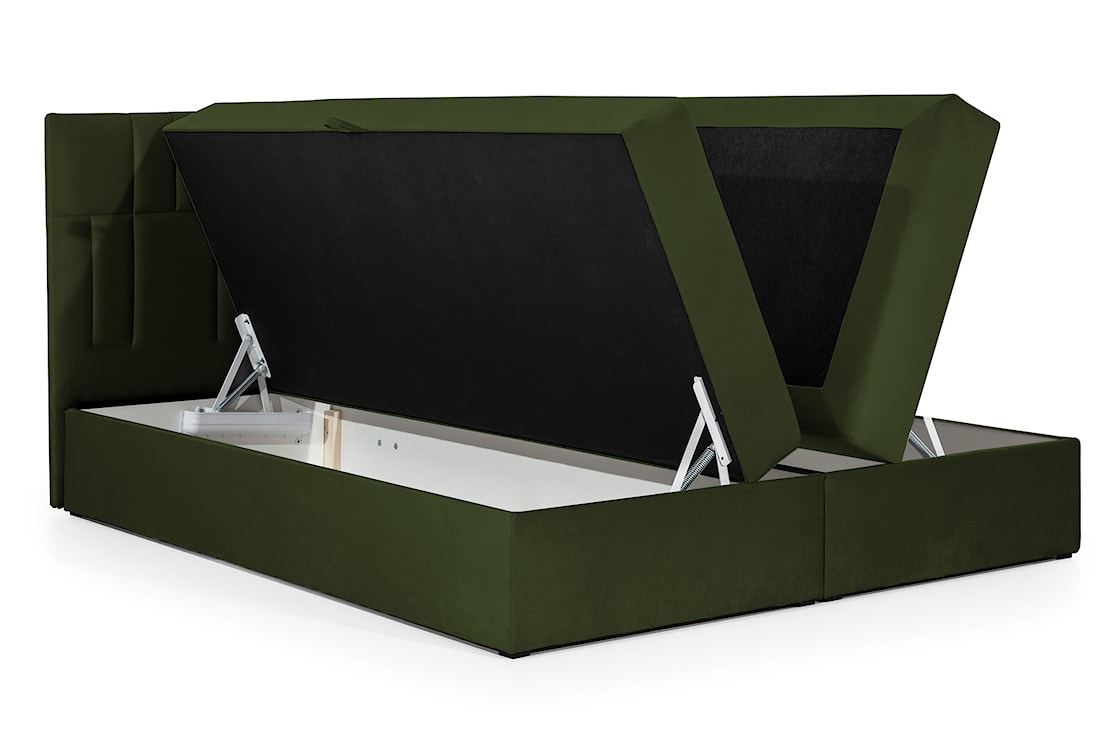 Łóżko kontynentalne Dalwik 180x200 z dwoma pojemnikami, materacem i topperem oliwkowe hydrofobowe  - zdjęcie 3