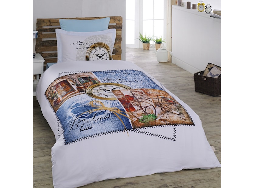 Komplet pościeli Time 160x220 cm z dwiema poszewkami na poduszkę 50x70 cm i 70x70 cm z prześcieradłem 