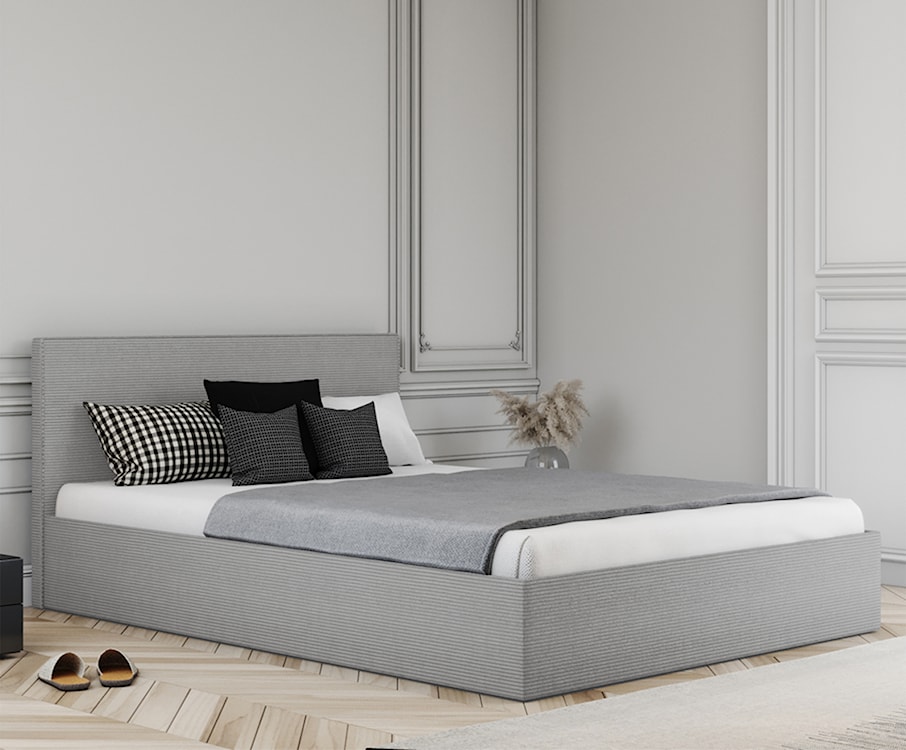 Łóżko tapicerowane 120x200 cm Campile z pojemnikiem jasnoszare sztruks  - zdjęcie 2