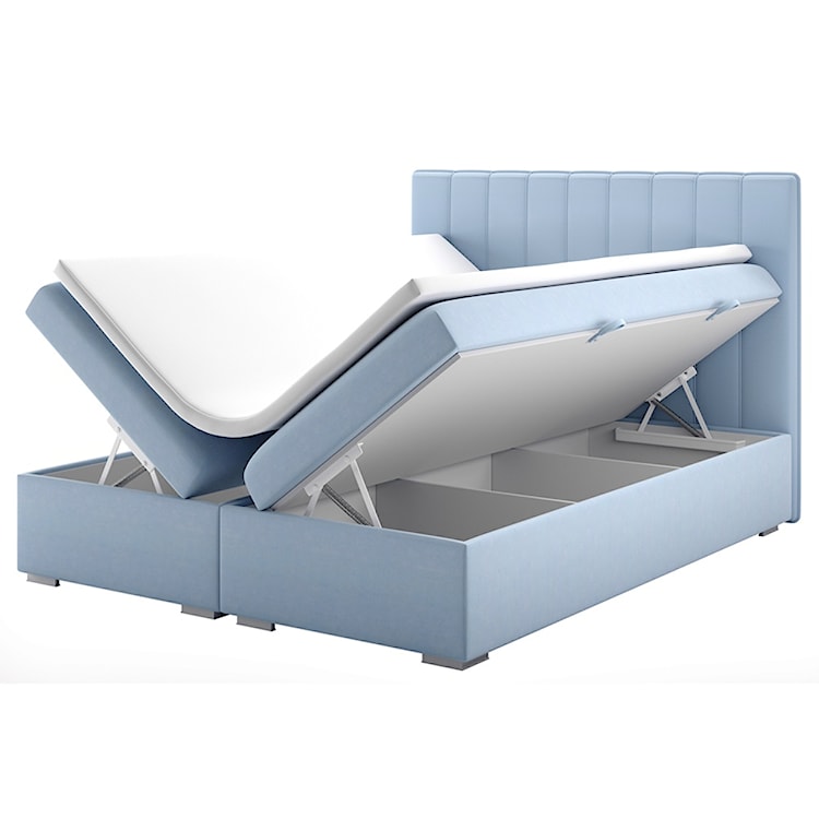 Łóżko kontynentalne 180x200 cm Hunbert z pojemnikami i topperem błękitne welur hydrofobowy 
