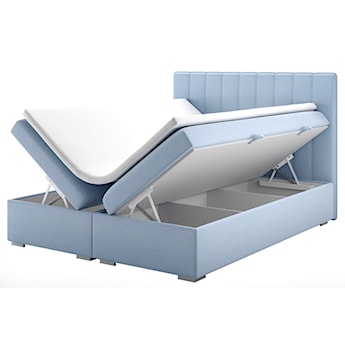 Łóżko kontynentalne 160x200 cm Hunbert z pojemnikami i topperem błękitne welur hydrofobowy