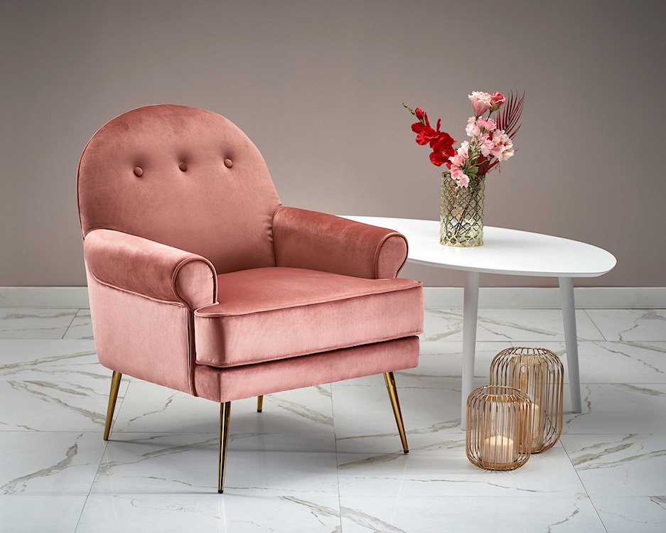 Fotel wypoczynkowy Nostame velvet różowy - złote nóżki  - zdjęcie 2