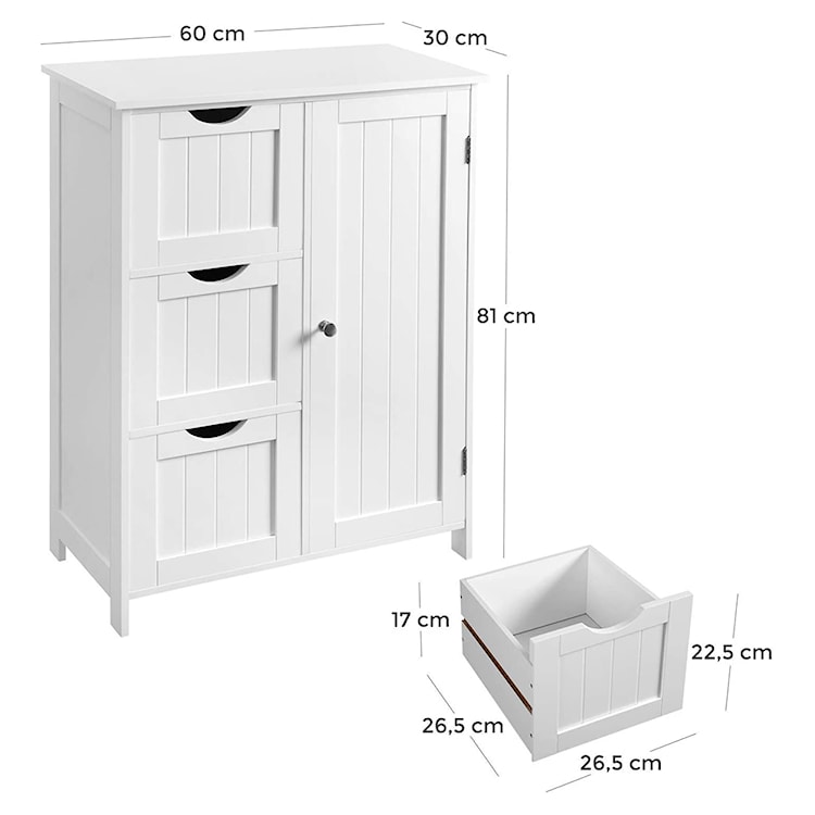 Szafka łazienkowa Wlens stojąca z trzema szufladami biała  - zdjęcie 7