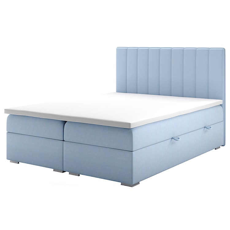 Łóżko kontynentalne 180x200 cm Hunbert z pojemnikami i topperem błękitne welur hydrofobowy  - zdjęcie 3